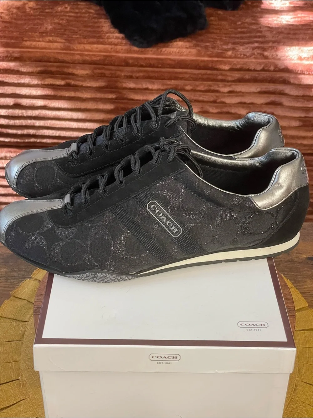 COACH Katelyn Y2K Black Signature Jacquard Sneakers Size 10